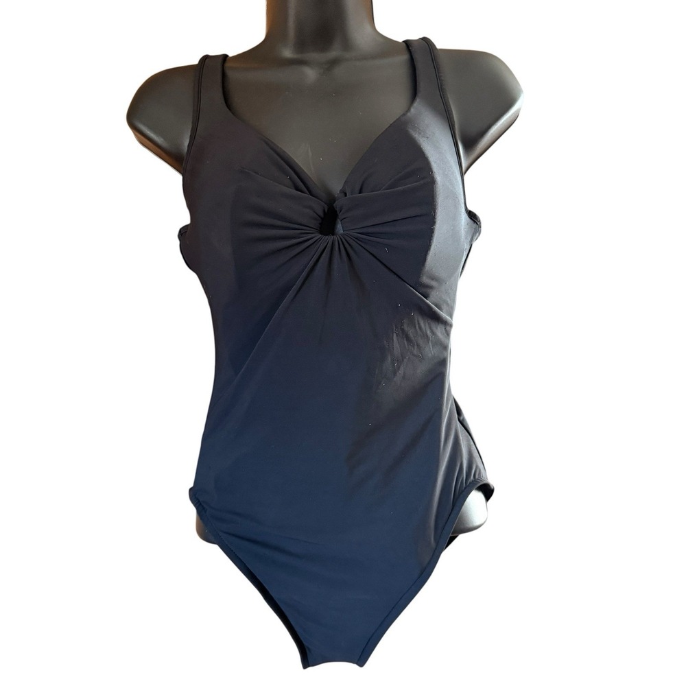 Miraclesuit Swimsuit Size 10 Black One Piece Ruched Twist Front Shaper Swimwear